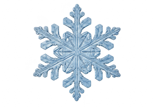 A single, intricate blue snowflake crystal, isolated on a transparent background - Powered by Adobe