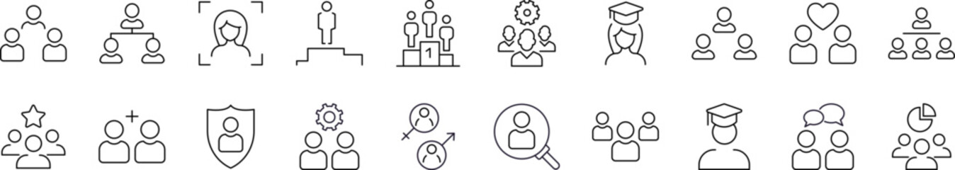 Related Outline Symbol Set. Contains Icons of People, Employers, Couples, Hierarchy for Graphic Design, Web Sites, Cards, Books, Articles