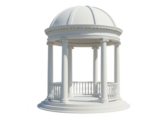 White classical gazebo with columns and dome isolated on transparent background