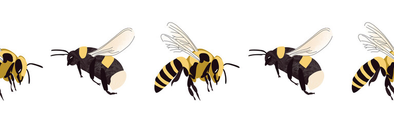 Bee icon border. Bee silhouette symbol. Bee border isolated on white background