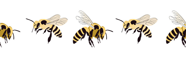 Bee icon border. Bee silhouette symbol. Bee border isolated on white background