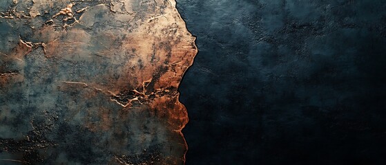 Dark textured background with rough copper and gold accents, abstract grunge surface with distressed weathered material.
