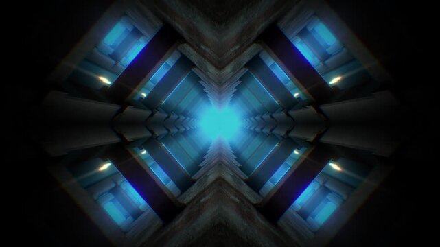 Travelling along a strange alien like subterranean dark tunnel with glowing light on an endless loop.