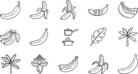 Obraz premium A delightful collection of handdrawn banana icons, , showcasing freshness and variety of natures bounty, perfect for adding a touch of organic charm