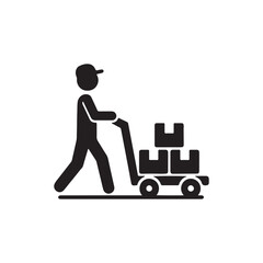 Worker Pushing Box Cart Delivery Icon
