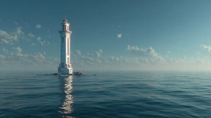 Lighthouse tower scanning ocean surface with laser grid