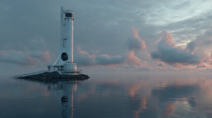 Lighthouse tower scanning ocean surface with laser grid
