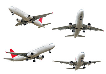 Obraz premium Four airplanes in flight isolated on transparent background