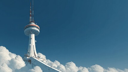 Minimalist futuristic lighthouse in zero-gravity environment