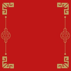 Chinese frame vector. Red background with gold border for invitation, greeting, wedding. Chinese traditional template with place for your text.	
