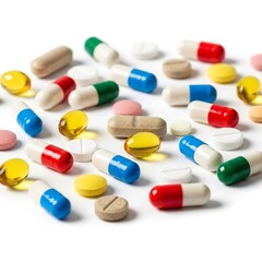 Pills and capsules on white background 