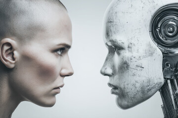 Human Vs ai Robot,AI technology background,abstract futuristic universe cyber network server online,abstract technology