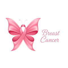 Pink breast cancer awareness ribbon shaped like a butterfly isolated on transparent background