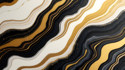 Obraz premium Luxury Black and White Liquid Marble with Gold Glitter Accents