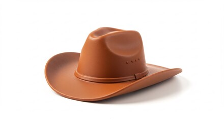 Brauner Cowboyhut liegt elegant auf weiss Hintergrund sanftes Licht. AI Generated