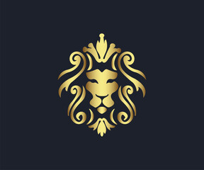 Gold Lion Head Logo Design Template Premium Vector