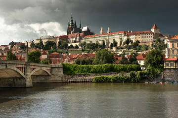 Prague - Manes bridge and castle over the Vltava River, Czech Republic