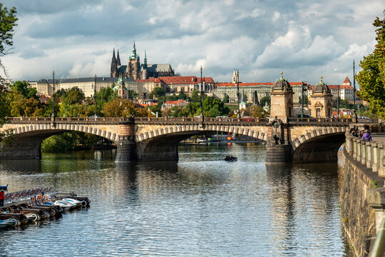 Fototapeta Prague Castle and Legion Bridge over Vltava River, Czech Republic