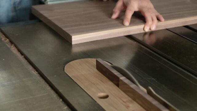 Using a table saw and miter gauge to make a clean wood cut