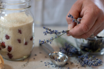 Lavender and Sugar Ready for Blending in a Shrub Base