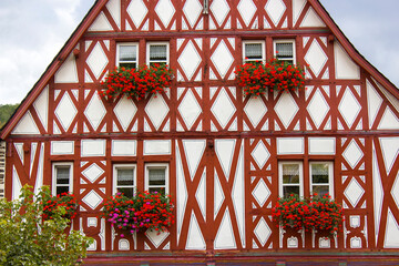  colourful half-timbered house in Treis-Karden along the river Moselle in Germany