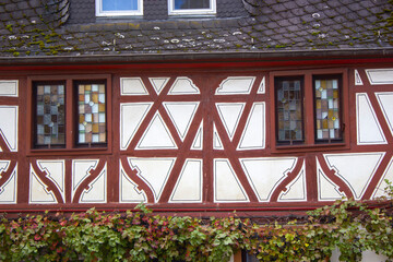 Detail from colourful half-timbered house in Treis-Karden along the river Moselle in Germany