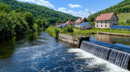 Exploring Renewable Energy in a Quaint Rural Setting with River and Waterfall for a Sustainable Future