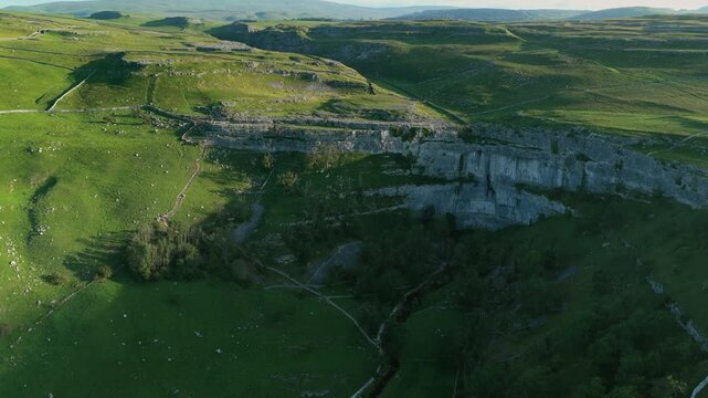 Stunning Aerial Drone View of Yorkshire Dales Landscape, Malham, - Powered by Adobe