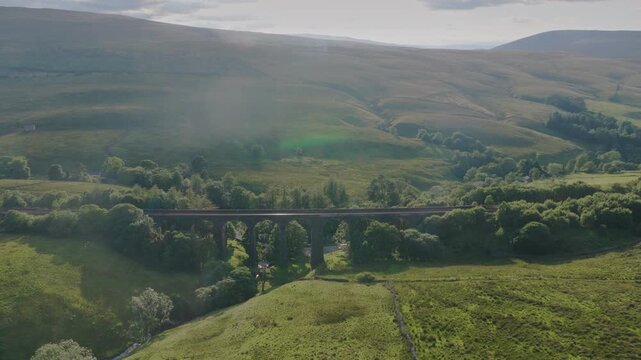 Aerial View of Dent Head Viaduct in Yorkshire Dales Countryside