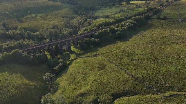 Aerial View of Dent Head Viaduct in Yorkshire Dales Countryside