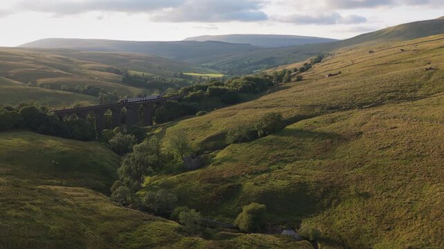 Aerial View of Dent Head Viaduct in Yorkshire Dales Countryside