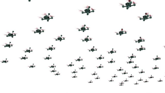 swarm of drones on a white bg