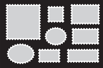 Light Postage Stamps collection. Blank Postage Stamps on gray background. Postage Stamps  . Blank Postage Stamps on isolated background. eps 10