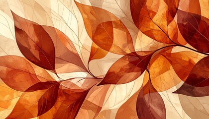 A vertical abstract reflecting autumn’s essence with soft copper and golden layers