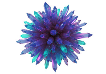 Abstract blue and purple crystal explosion isolated on transparent background