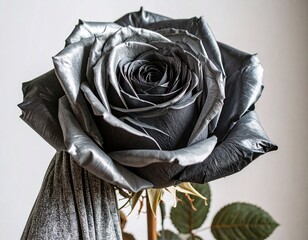 Dark translucent petals form a rose that glows softly with depth and mystery