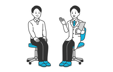 診断･説明する男性医師と中年の男性患者【人物ベクターイラスト素材】