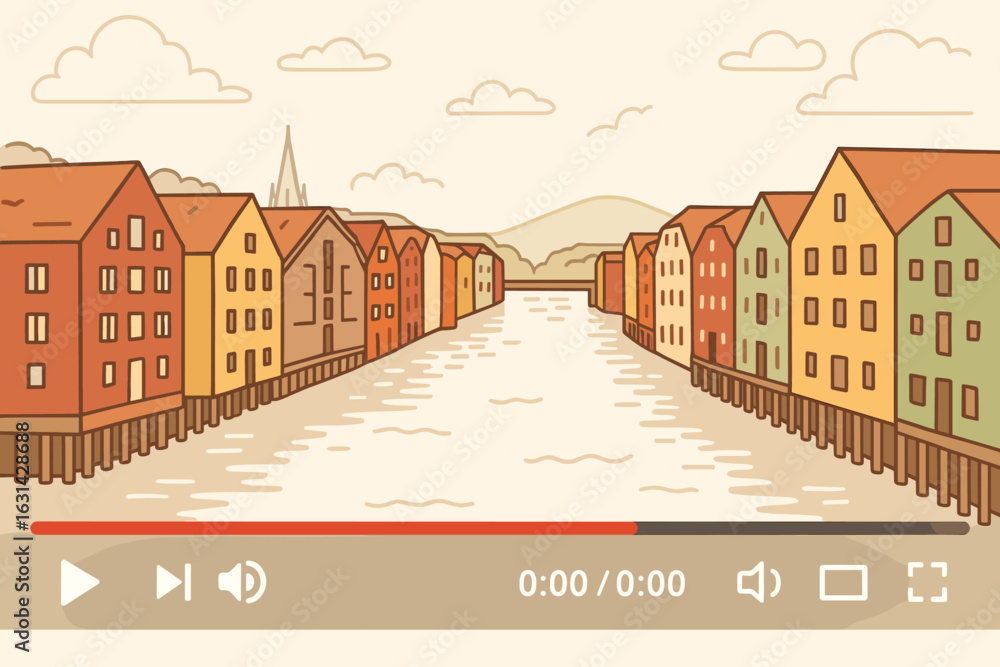 Poster YouTube video player interface mockup template. Blank video frame window screen design. Social media platform UI vector illustration. Digital streaming service layout