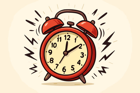 Ringing alarm clock vector illustration morning wake up call loud bell sound cartoon red vintage timepiece 7am early bird awakening daily routine lifestyle