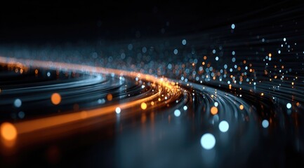 Abstract swirling light trails with glowing particles