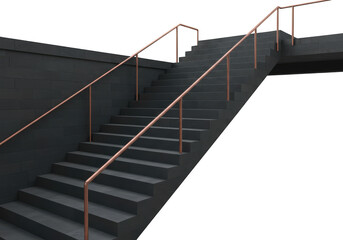 Fototapeta premium Modern dark staircase with copper handrails isolated on transparent background