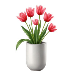 Fototapeta premium Pink Tulips in a Grey Pot on Transparent Background