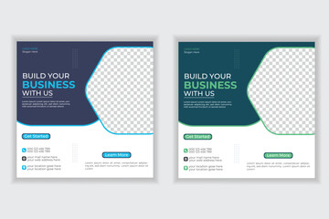 Social media post templates set with cityscape vector illustration on background