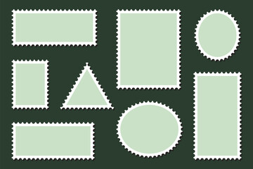 Empty postage stamp borders set vector illustration. Post stamps collection. Realistic post stamps set with  shadow.