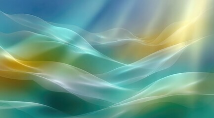 Obraz premium Abstract image of flowing, translucent waves in teal, gold, and white