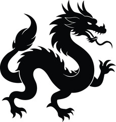 black silhouette a chinese dragon on white backgro.eps