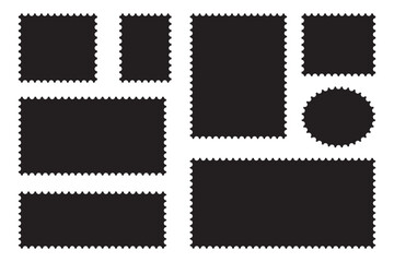 Post stamp frames and borders. Rectangle template for mail, postcard, letter, note. Jagged wavy edge forms. Post stamps collection. eps 10