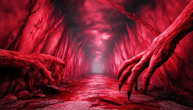 Red, ominous path with clawed hands