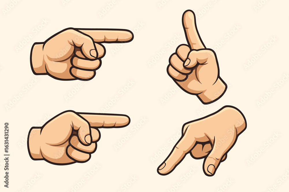 Poster hand pointing gesture vector collection - set of cartoon illustrations with finger pointing directio