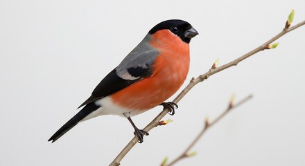 Fototapeta premium Bouvreuil �l�gant pose gracieusement branche printemps lumi�re douce. AI Generated